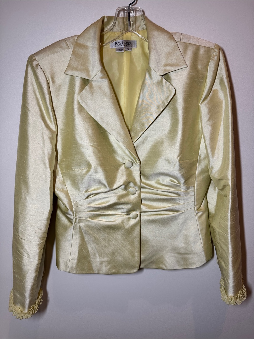 Kay Unger pale yellow raw silk jacket. 12.